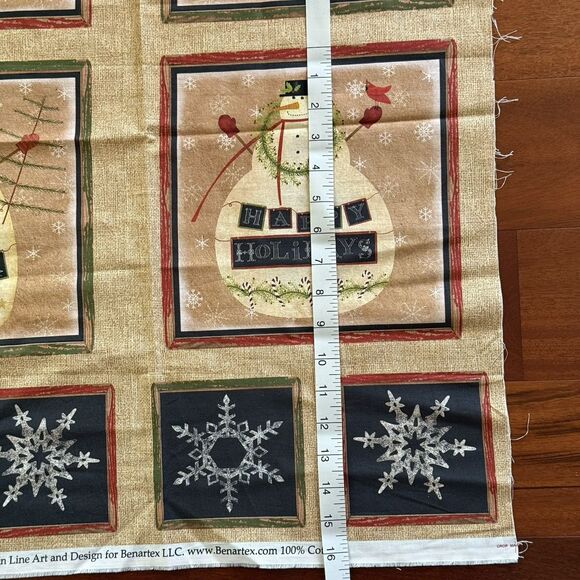 Benartex Snowman Quilt Panel Cotton Peace Joy Beth Albert Quilt Blocks 23" x 44" - Picture 2 of 6